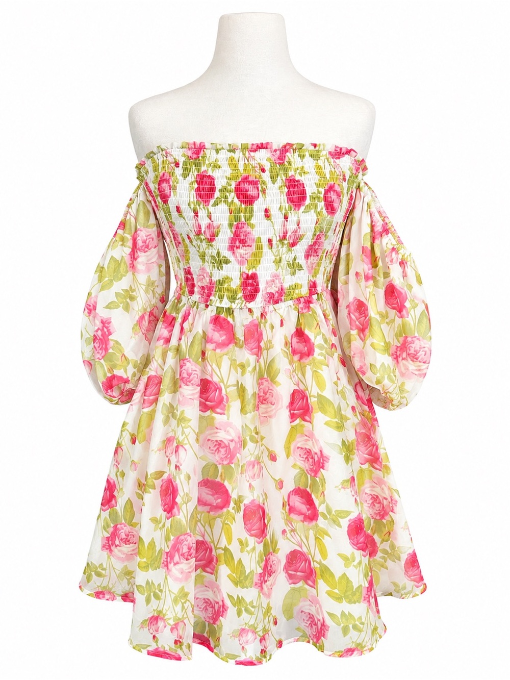 Betsey Johnson Ariana Rose Garden Chiffon Smocked Mini Dress Women's Size Small